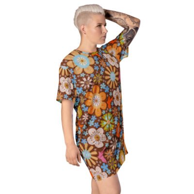My Beautiful Brown Flowered T-Shirt Dress